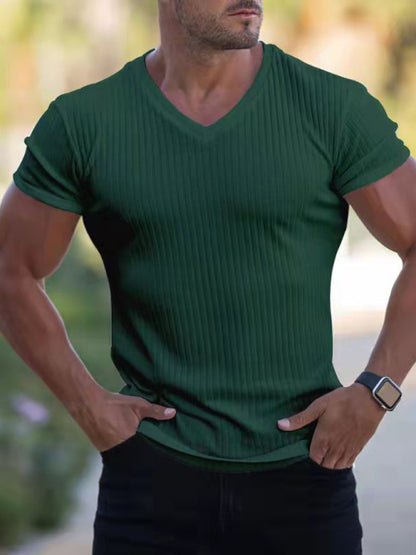 V-neck Sports Fitness Breathable Solid Color Short-sleeved T-shirt