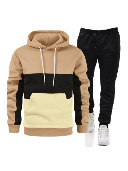 Spliced Color Block Men's Hoodie Sweatshirt & Sweatpant Set