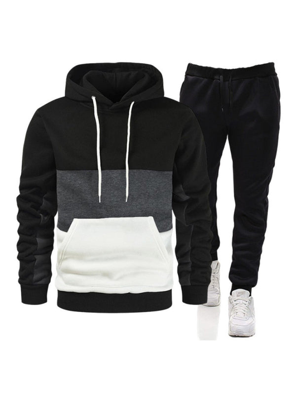 Spliced Color Block Men's Hoodie Sweatshirt & Sweatpant Set