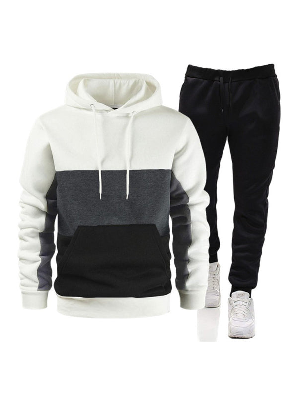 Spliced Color Block Men's Hoodie Sweatshirt & Sweatpant Set