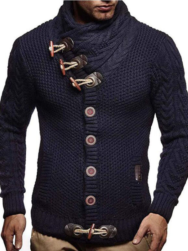 Men's Knitted Turtleneck Button Sweater