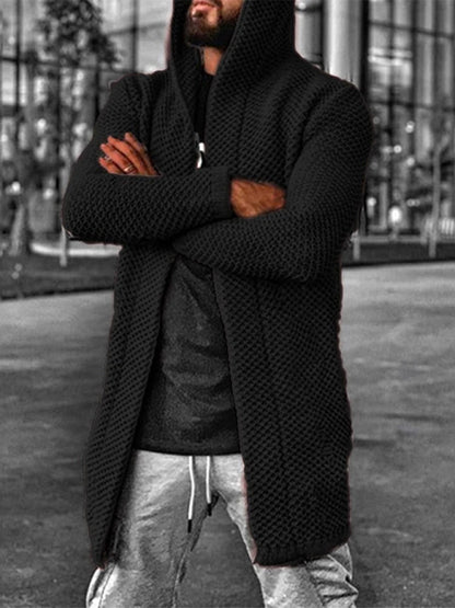 Men's Hooded Long Sleeve Knitted Sweater Cardigan