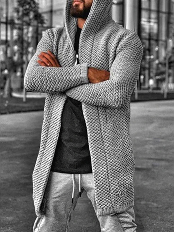 Men's Hooded Long Sleeve Knitted Sweater Cardigan