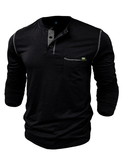 Men's Henley Color Block Knitted Long Sleeve T-Shirt