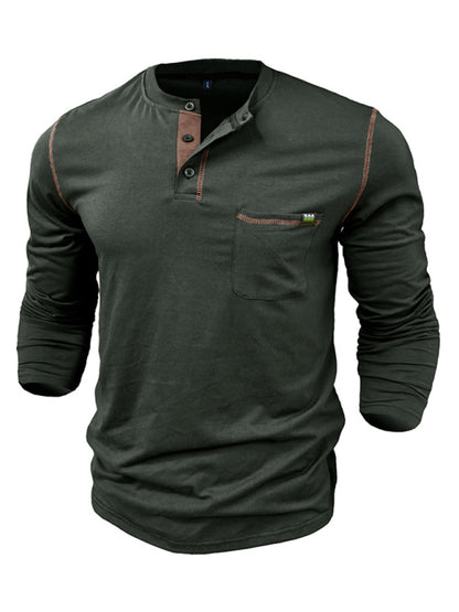 Men's Henley Color Block Knitted Long Sleeve T-Shirt