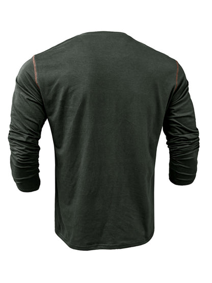 Men's Henley Color Block Knitted Long Sleeve T-Shirt