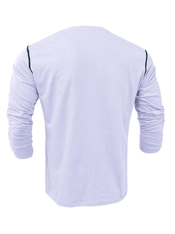 Men's Henley Color Block Knitted Long Sleeve T-Shirt