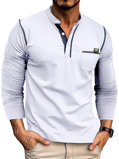 Men's Henley Color Block Knitted Long Sleeve T-Shirt