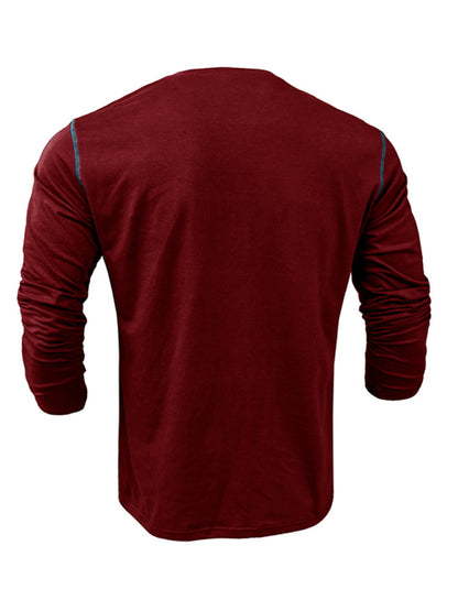 Men's Henley Color Block Knitted Long Sleeve T-Shirt