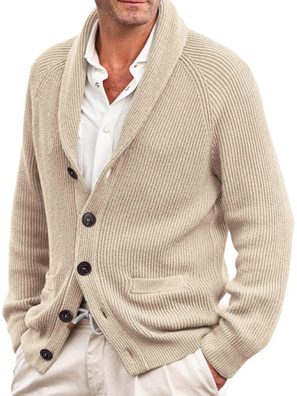 Men's Lapel Long-sleeve Knitted Jacket Fashion Cardigan Sweater