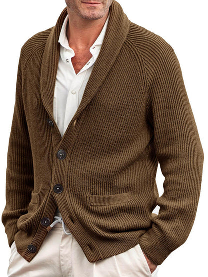 Men's Lapel Long-sleeve Knitted Jacket Fashion Cardigan Sweater