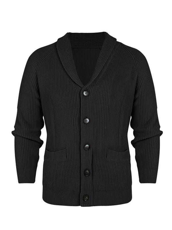 Men's Lapel Long-sleeve Knitted Jacket Fashion Cardigan Sweater