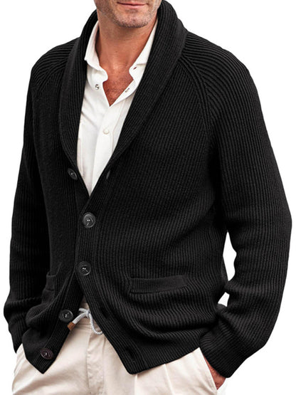 Men's Lapel Long-sleeve Knitted Jacket Fashion Cardigan Sweater