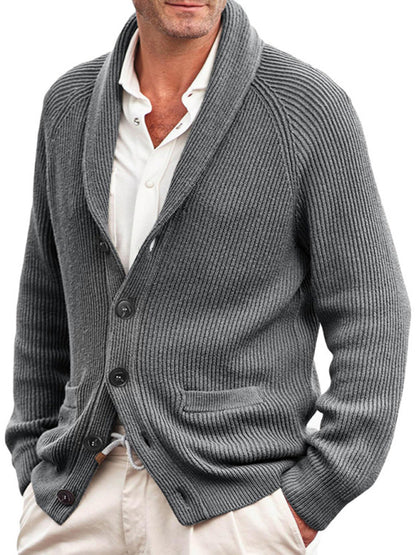 Men's Lapel Long-sleeve Knitted Jacket Fashion Cardigan Sweater