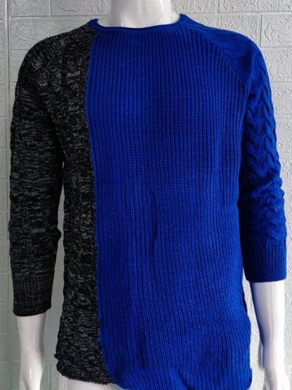 Men's Round Neck Long Sleeve Knitted Slim Sweater