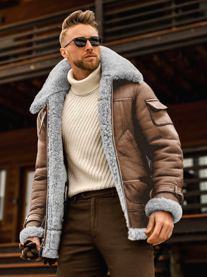 Men's Fur Thickened Mid-length Jacket