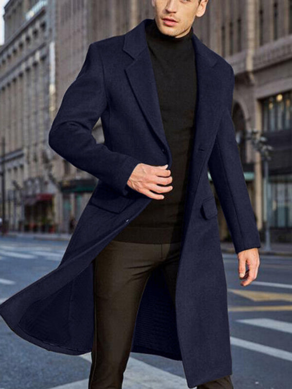 Men's Woolen Button-up Long Coat