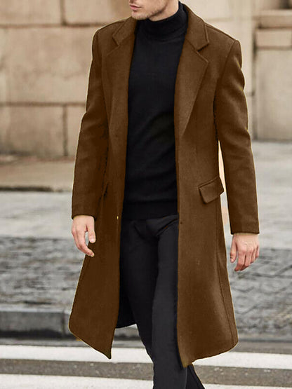 Men's Woolen Button-up Long Coat