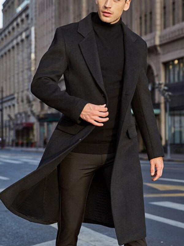 Men's Woolen Button-up Long Coat