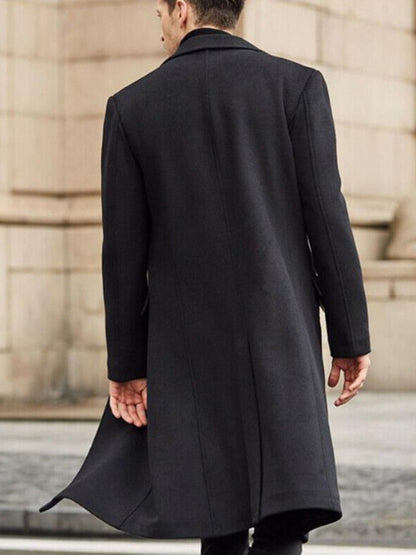 Men's Woolen Button-up Long Coat