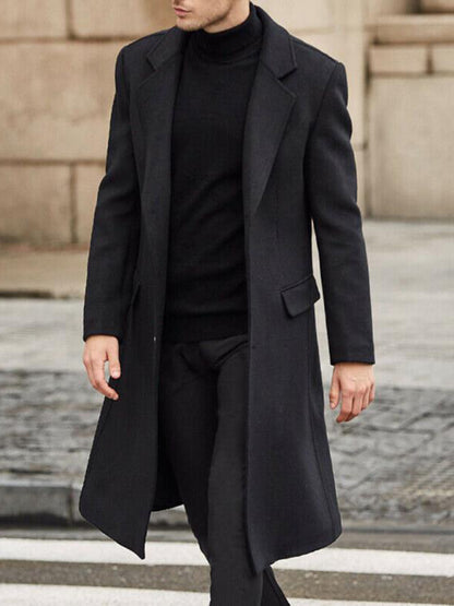 Men's Woolen Button-up Long Coat