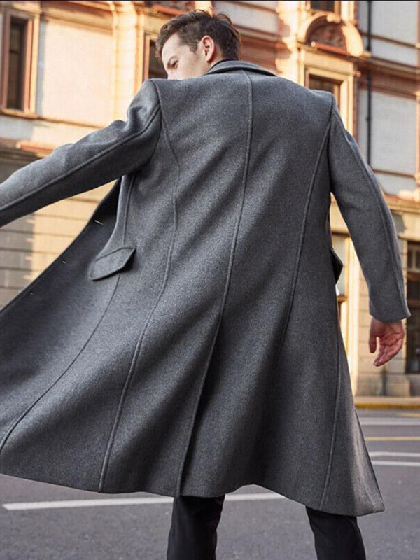 Men's Woolen Button-up Long Coat