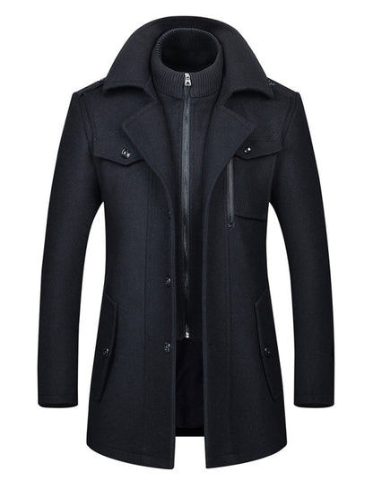 Men's Wool Zipper Double Collar Coat