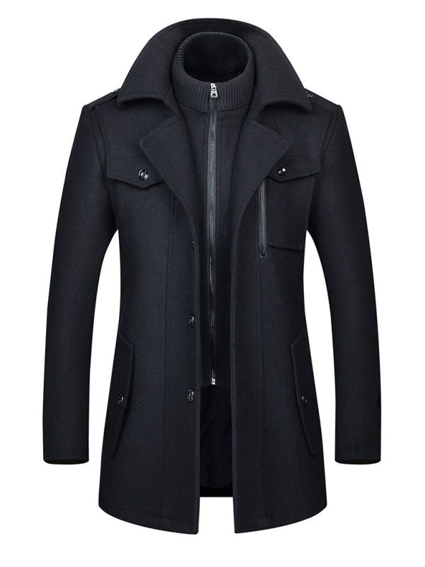 Men's Wool Zipper Double Collar Coat