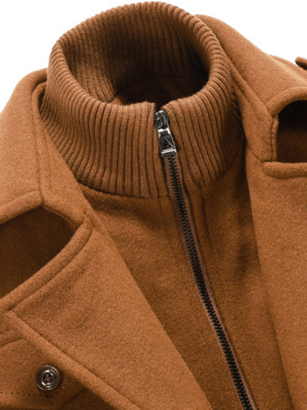 Men's Wool Zipper Double Collar Coat