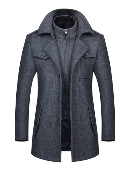 Men's Wool Zipper Double Collar Coat