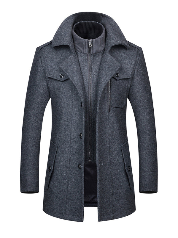 Men's Wool Zipper Double Collar Coat