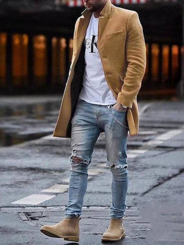 Men's Woolen Mid-length Casual Coat