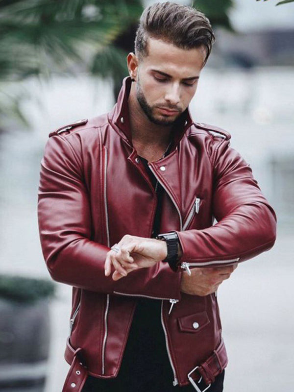 Men's Stylish Zipper Leather Biker Jacket