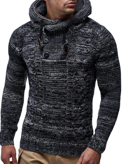 Men's Casual Knit Button-Up Turtleneck Sweater