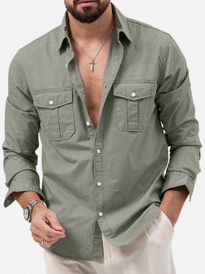 Men's Multi-pocket Casual Long-sleeved Shirt