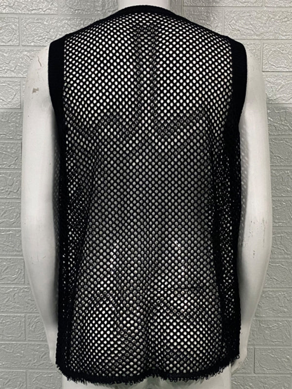 Men's Solid Color Round Neck Sleeveless Hollow Knitted Tank Top