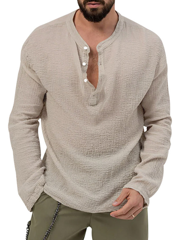 Men's Solid Color Casual Long-sleeved Shirt & Pant Set