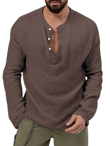 Men's Solid Color Casual Long-sleeved Shirt & Pant Set