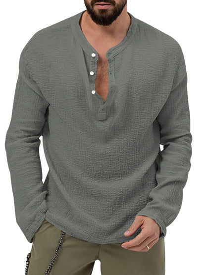 Men's Solid Color Casual Long-sleeved Shirt & Pant Set