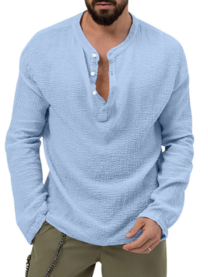 Men's Solid Color Casual Long-sleeved Shirt & Pant Set