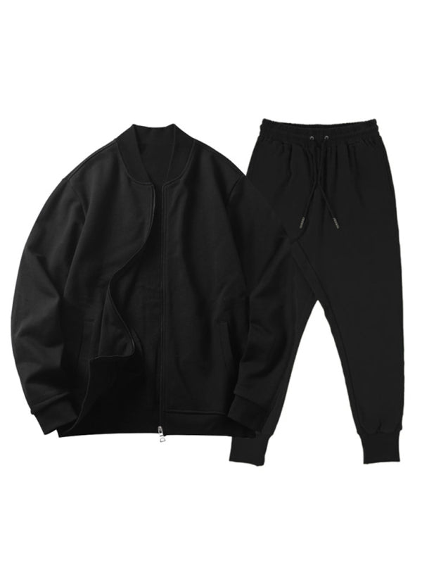 Men's Casual Solid Color Baseball Collar Tracksuit Set