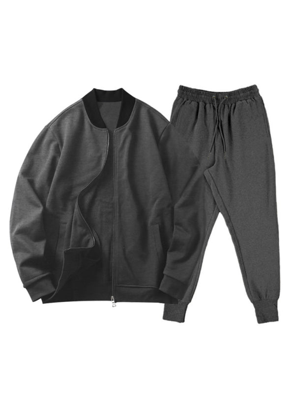 Men's Casual Solid Color Baseball Collar Tracksuit Set