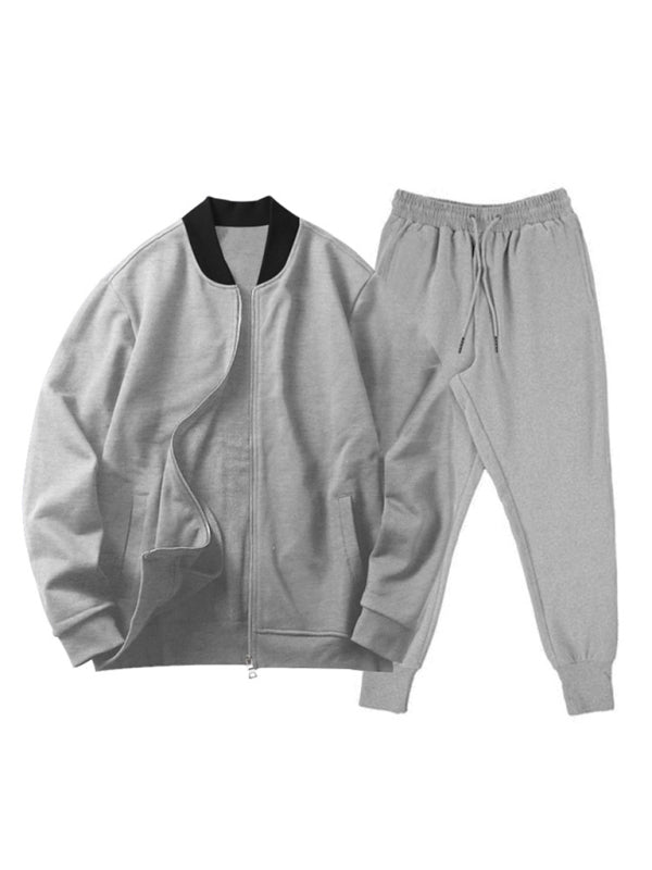 Men's Casual Solid Color Baseball Collar Tracksuit Set