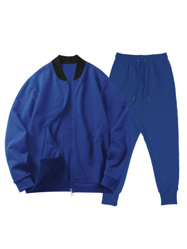 Men's Casual Solid Color Baseball Collar Tracksuit Set