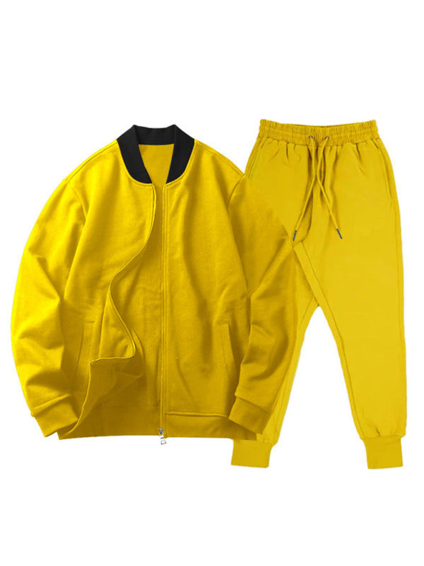 Men's Casual Solid Color Baseball Collar Tracksuit Set