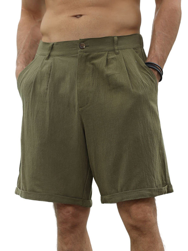 Men's Casual Beach Shorts with Buttons and Elastic Waist