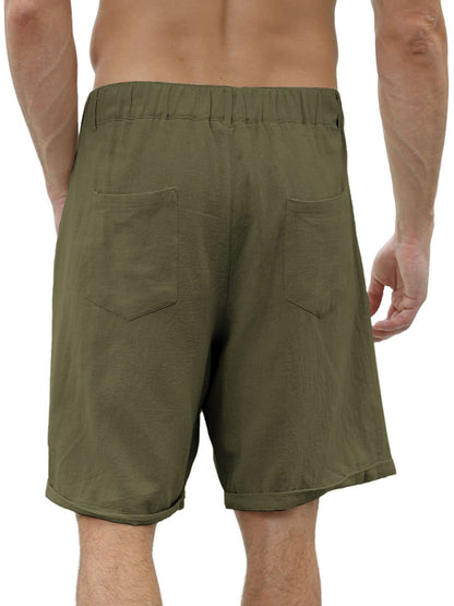 Men's Casual Beach Shorts with Buttons and Elastic Waist