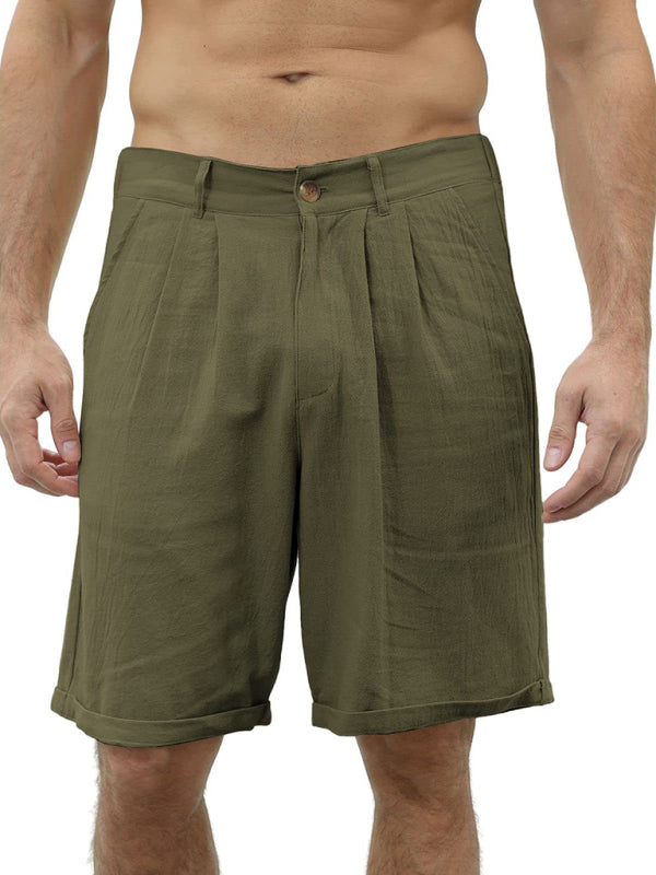 Men's Casual Beach Shorts with Buttons and Elastic Waist