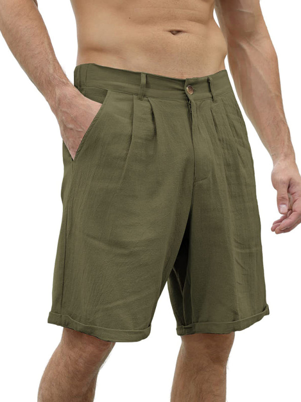 Men's Casual Beach Shorts with Buttons and Elastic Waist