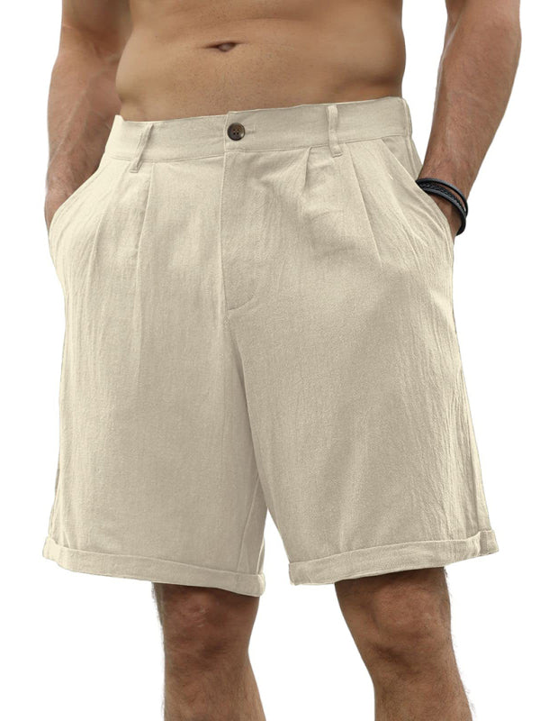 Men's Casual Beach Shorts with Buttons and Elastic Waist